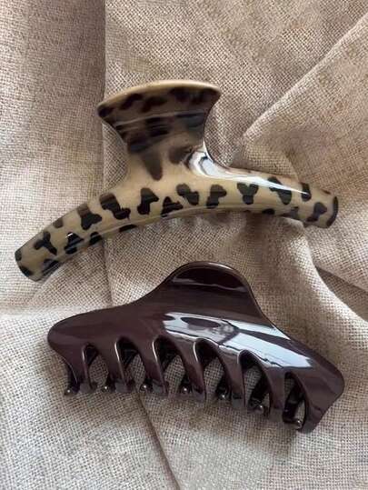 2pcs/1pc Women 4.53in/11.5cm Leopard Print Tortoiseshell Plastic Hair Clips, Fashion Versatile Elegant Minimalist Solid Color Hair Claws, Suitable For Daily, Casual, Party, Commute, Beach, Bun, Ponytail, Washing Face, Makeup, Accessory Fall Fashion Animal Print Claw Clips Autumn Hair Accessories Hair Clutch Clips For Hair Winter For Vacation Outfits Woman