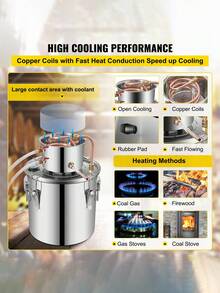 Alambic Distiller Alcohol Moonshine 5 Gal DIY Still Stainless Steel Copper Home Brew Water Wine Essential Oil Brewing Kit, Halloween And Christmas Party Supplies - 彩色 - 查看 5