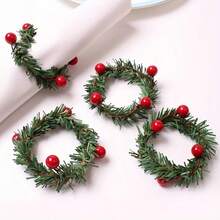10 pezzi Anelli portatovaglioli natalizi con bacche di agrifoglio, fibbie per tovaglioli, ghirlande di pigne e bacche rosse, portacandele per decorazioni natalizie, compleanni, matrimoni, feste del Ringraziamento e banchetti