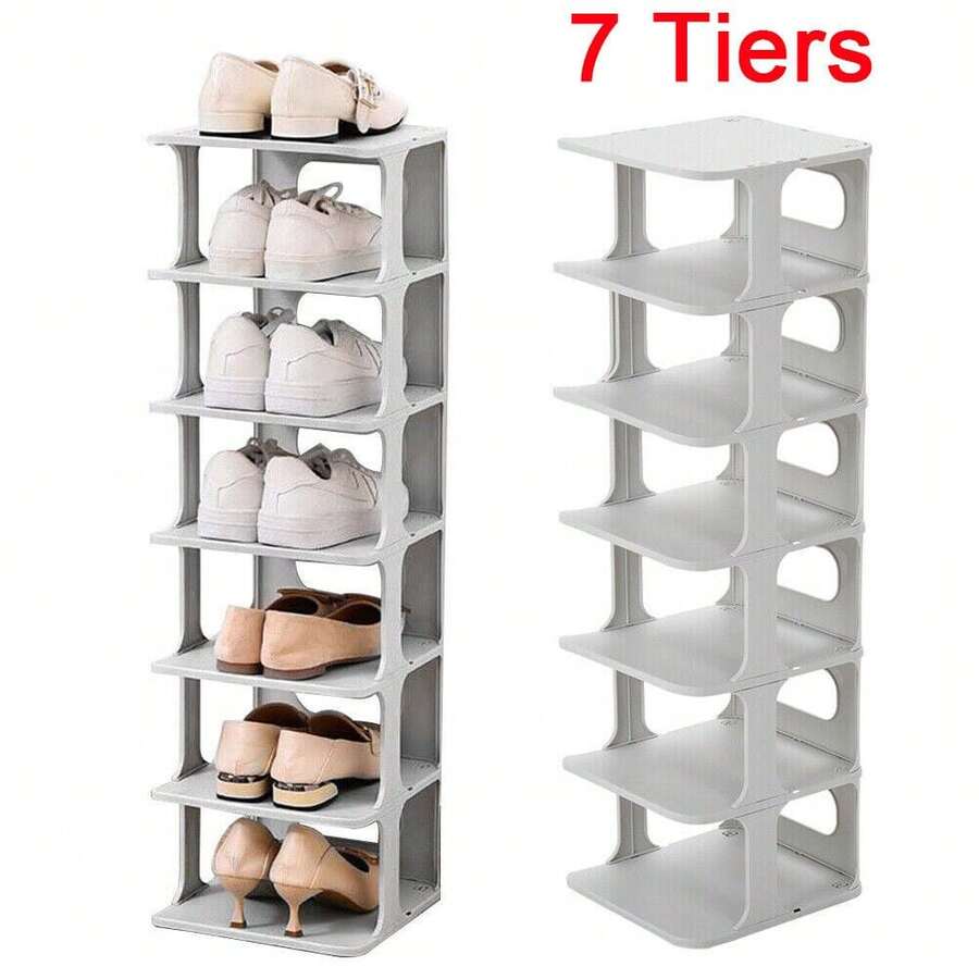 7 Tier Shoe Rack Tall Storage Shelf Unit Cabinet Home Organiser Footwear Stand - White - View 1