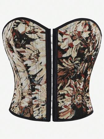 Vintage korsetttopp, benliv, smal passform, överbystbustier med knappar fram, lämplig för kvinnor, formella tillställningar, halloween