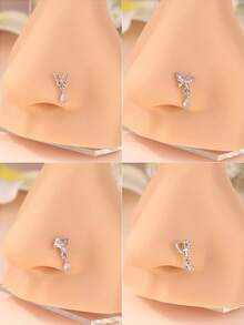1 Pieza Pendiente de nariz con diseños colgantes de mariposa, corazón y cruz, Anillo de nariz en forma de L, Joyería de piercing de oro/plata para mujeres