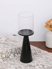 1Pc/1Set Black Metal Pillar Candle Holder Modern Iron Pillar Candle Holder Dining Table Centerpiece Birthday Party Wedding Dining Home Decoration Gift Candle Holder For Romantic Wedding, Candlelight Dinner, Birthday Party, Party Dinner