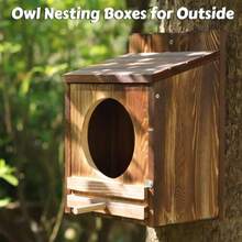 Large Owl HouseScreech Owl Nesting Boxes For Outside 14''x 10''x 7.1'' Wooden Nesting Boxes Wildlife Kestrels Barn Barred Screech Great Horned Easy Assembly With Circular Opening - 自然色彩 - 查看 2