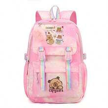 Cute Capybara Soft Nylon Backpack - Lightweight, Large Capacity, Plush Ball Decor, Suitable For School And Commute, Available In Blue/Rose Red/Pink/Purple, Travel Backpack, Back To School Gift, School Supplies, Essentials, Sprayground Backpack, Office Supplies, Valentine's Day Gift - Multicolor - View 13