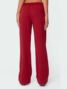 Women's Barrel Leg Sweatpant Drawstring Elastic Waisted Wide Leg Pants Casual Cotton Palazzo Trousers - 紅色 - 查看 2