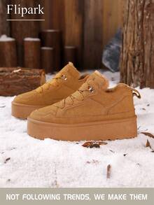 Flipark [建议选择小一码] 女式毛绒内衬厚底增高运动鞋 - 时尚冬季户外必备品，女式户外系带靴，时尚舒适皮革防水耐磨防滑高帮旅行徒步工作靴，女鞋，棕色靴子，厚底运动鞋，冬靴，女鞋，，圣诞鞋，毛绒靴，坡跟鞋，和平鞋