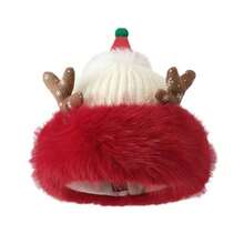 Gorros de Navidad para adultos, gorros de invierno cálidos con borde de piel sintética, gorras de cráneo, sombreros de punto con cuernos para exterior - Blanco - Ver 1