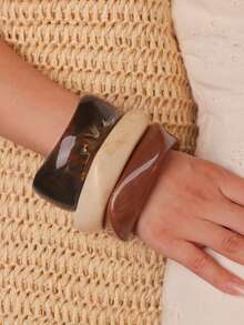 Bộ 3 vòng tay Acrylic cổ điển màu sô cô la, vòng tay nhuộm tối giản thanh lịch, thích hợp đeo riêng hoặc xếp chồng, lý tưởng để đeo hàng ngày và đi nghỉ - Nhiều màu - Xem 2