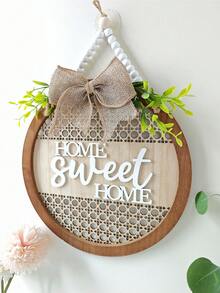 1pc Green Leaf Bow Wooden Door Sign Plaque, English Text Wall Hanging Decor (9.06 Inch Round), Suitable For Entrance, Wall, Room, Home, Living Room, Bedroom, Thanksgiving, Christmas Gift For Friends And Family