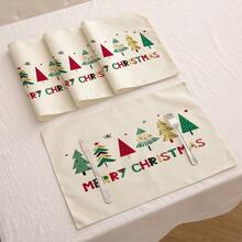 1pc/4pcs/6pcs/60pcs Christmas Placemats, Christmas Red Christmas Tree Star Linen Placemats, Merry Christmas Stain Resistant Placemats, Suitable For Home, Dining Room And Restaurant, Tabletop Decor, Home Goods