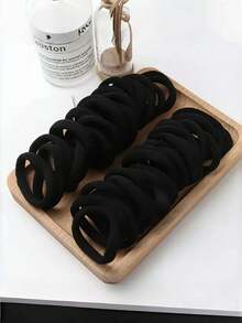 50/100pcs Canned Girls' Basic High Elasticity Hair Tie Ponytail, Simple And Seamless Elastic Hair Ties Suitable For Daily Leisure, Perfect For Women. High Elasticity Towel Hair Ties, Seamless Hair Ropes, Rubber Band Hair Accessories For Women, Canned Hair Ties, Storage Can Storage. Suitable For Women's Daily And Special Occasions (Teacher's Day, Back To School, Graduation Ceremony) Throughout The Season, As Well As For Girls' Hair Accessories. Head Accessories Elastic Band - Black - View 9