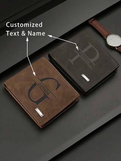 1 pieza Billetera personalizada para hombres, Portacartas de negocios, Estilo vintage, Regalo para papá, Regalo del Día del Padre, Texto personalizado con nombre, Regalo para hombres, Regalo de cumpleaños para papá, Regalo personalizado, Útiles escolares, Vuelta al cole, Oficina, Escuela, Aula, Regalo para maestros