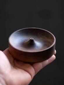 1 件北美黑胡桃木实木香棒手工茶道圆形香炉沉香托盘 - 棕色 - 查看 12