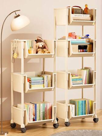 Portable Corner Shelf,Mobile Bookshelf,Multi-Layer Trolley Shelf, Movable Children's Toy Bookshelf, Family Storage Box Stationery Storage Rack, Suitable For Bathroom, Living Room, Bedroom And Other Corners, Under The Desk And Other Desktop Use, A Convenient Use And Storage And Organization