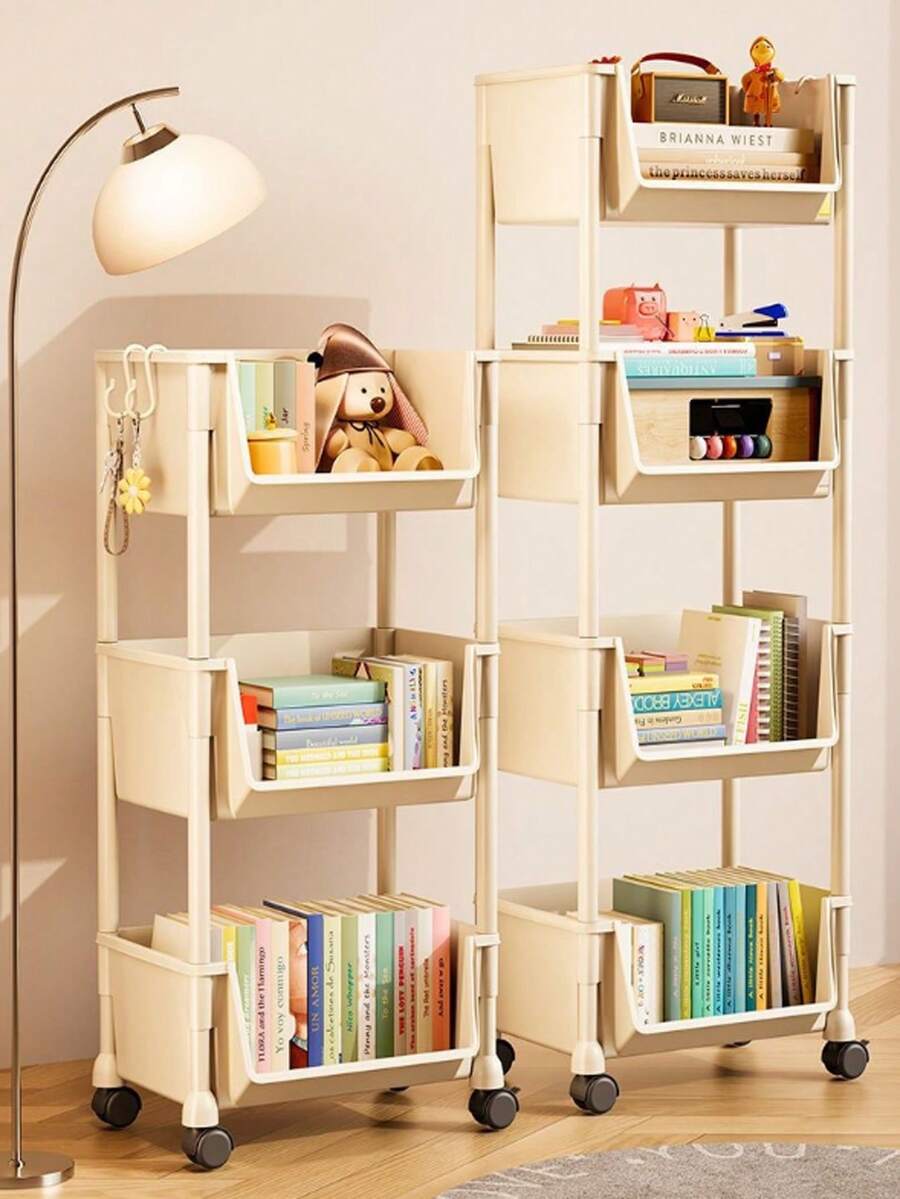 Prateleira de canto portátil, estante móvel, prateleira com rodinhas de vários níveis, estante móvel para brinquedos e livros, organizador familiar para artigos de papelaria, ideal para banheiro, sala de estar, quarto e outros cantos, embaixo da mesa e em outras superfícies, uma solução prática para armazenamento e organização.