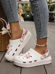 Women's  Floral Platform Clogs - Breathable Lightweight Closed Toe  Sandals With Adjustable Strap, Casual Summer Sandals For Women | Perfect For Beach, Pool & Daily Outfits, Cute Summer Slides For Women. - 白色 - 查看 3