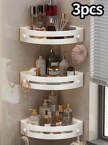 2/3 件装防锈塑料淋浴置物架 - 壁挂式浴室收纳架，弧形设计，可放置洗发水、化妆品和洗漱用品 - 节省空间，适合小型浴室，浴室收纳及配件 - 白色 - 查看 12