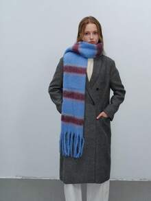 1 szt. damski prosty szalik w kratę z frędzlami, swobodny ocieplacz na szyję z poliestru, odpowiedni na wyjścia, do codziennego dojazdu do pracy jesienią/zimą, damskie szaliki zimowe