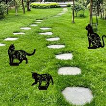 POSIGLOWTH 1pc Metal Iron Black Cat 3pcs/Set Animal Silhouette Garden Decoration, Halloween/Easter/Christmas Courtyard Horror Decoration, Ground Plug Ornament Art