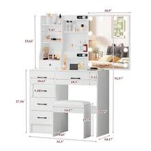 White Dressing Table With Drawers LED Mirror Stool Set Make Up Desk Vanity Table - White - View 8