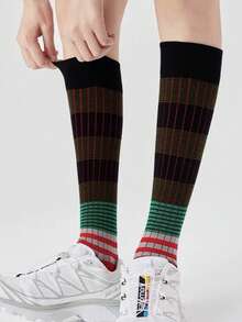 1 Pair/2 Pairs/4 Pairs Minimalist Striped Outdoor Mid,Calf Socks, Elastic, Moisture,Wicking, Breathable, Comfortable, Cozy Socks