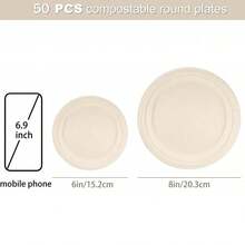 50pcs 6/8 Inch Thick Plates, Sugarcane Fiber Paper Plates, Cake Dessert Plates, Barbeque Plates For Home Kitchen Restaurant Picnic Camping Party, Party Supplies, Tableware - Multicolor - View 8