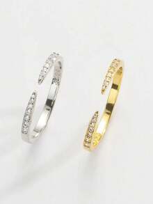 Anéis de Prata Esterlina S925 de Dupla Ponta, Anéis Geométricos Personalizados, Anéis Empilháveis Ajustáveis de Zircônia Cúbica Delicados Banhados a Ouro 14K, Bandas de Eternidade Minimalistas, Presente de Joias