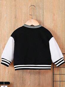 1pc Toddler Boys' Contrast Color Long Sleeve Casual Baseball Jacket With Letter Print Decor, Suitable For Autumn/Winter