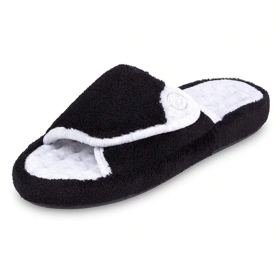 Isotoner Women's Terry Spa Slip On Slide Slipper With Memory Foam For Indoor/Outdoor Comfort-34138 - 黑色 - 查看 1