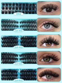 2208PCS Lash Clusters D Curl 15 Styles Mixed 10-16mm/14-20mm Mega Volume Cat&Doll Lashes Wispy Lashes Individual Eyelashes Kit With BOND&SEAL Lash Remover Tweezers And Brush, Perfect For Beginners & Proficient, DlY At Home Easily, Easy Apply For Makeup Daily - màu đen - Xem 7