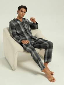 新款男士时尚休闲加厚冬季睡衣套装 - 灰色 - 查看 7