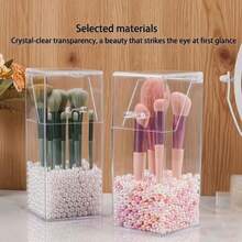 1 pieza Soporte acrílico para brochas de maquillaje, organizador de escritorio a prueba de polvo para brochas, lápices de cejas, brochas de sombras de ojos