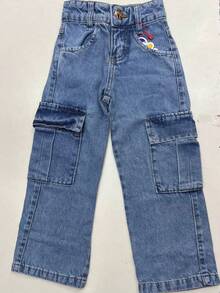 Wild Leg Jeans With Cargo Pockets For Kids And Teenagers, Fashion Bloggers - 淺色水洗藍 - 查看 2