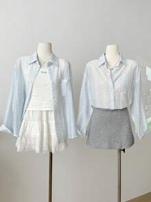 American Retro Unique Design Women Loose Casual Long Sleeve Sun Protection Shirt Jacket