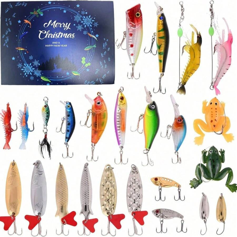 24 PCS 2025 Youth Fishing Countdown Calendar Christmas Countdown Fishing Bait Set For Men, Dad, Boyfriend, Grandpa, A Great Christmas Surprise Gift For Fishing Enthusiasts