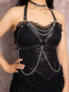 1pc Women's Gothic Style Sexy PU Leather Suspender, Suitable For Halloween Or Carnival Party