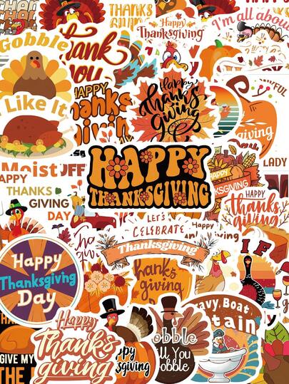 100 piezas Pegatinas de Acción de Gracias con diseños de pavo, pastel, calabaza, hoja de arce para decorar botellas de agua, equipaje, tarjetas, sobres, álbumes de recortes, computadoras portátiles, regalos, fiestas y decoraciones para niños y adolescentes