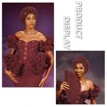 1 件非洲传统帽子、南美穆斯林库菲帽、头巾、亮片分层头饰 - 彩色 - 查看 4