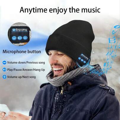 1 Stück einfarbige Party Acryl Unisex Beanie Mütze, Winter Bluetooth Musik Mütze mit USB Aufladung für Kopfhörer, kompatibel mit Smartphones, winterwarm