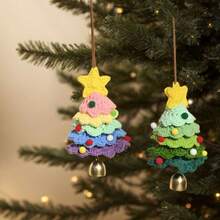 Hand-Crocheted Christmas Tree Wind Chimes, Adorned With Colorful Pom-Poms, Perfect For Hanging On Car Mirrors And As Cute Interior Decorations. A Festive Addition To Your Car, This Creative Christmas Gift Brings A Touch Of Elegance To Your Vehicle Home Decor Christmas Decorations Room Decor