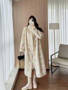 2025冬季新款人造毛皮休闲时尚复古宽松长袖长款女士人造毛皮大衣 - 杏色 - 查看 5