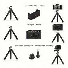 chaohongjia 灵活的迷你三脚架，带 360° 旋转头，便携式可调节相机支架，带通用夹子，兼容智能手机、小型数码相机和照明设备，黑色 ABS 材质，适用于摄影和摄像，旅行三脚架 | 灵活定位 | 可调节支腿，手机三脚架 - 黑色 - 查看 5