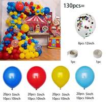 130pcs Red Blue Yellow Balloons Set Arch Garland Kit Popcorn Aluminium Foil Balls Circus Clown Birthday Party Decorations Supplies