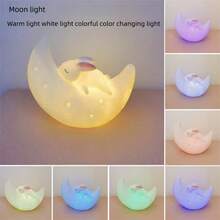 1 件月亮睡觉兔子夜灯，现代创意兔子灯，卧室床头灯，装饰照明，送给朋友的完美圣诞新年礼物 - 白色 - 查看 14