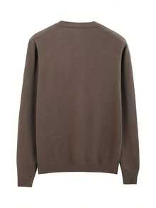 Men's V-Neck Casual Cardigan, Minimalist Warm Slim Fit Knitted Sweater, Suitable For Spring And Autumn Season - màu nâu - Xem 3