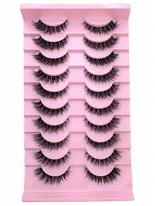 10 对俄罗斯条纹蓬松水貂睫毛 3D 假睫毛俄罗斯卷曲睫毛戏剧凌乱水貂睫毛智能长狐眼提升睫毛延长套装全睫毛条加长卷翘化妆美容条睫毛，睫毛，睫毛，假睫毛 - 眼尾拉長款 - 查看 2