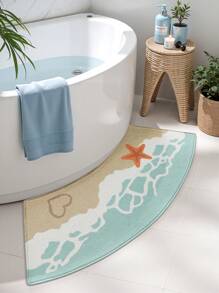 1 pièce Tapis de bain avec élément océanique, tapis de sol, matériau en polaire moelleux, design mignon de plage et de coquillages, style décontracté confortable, lavable en machine, convient pour la cuisine, la salle de bain, la salle à manger, le couloir, les fêtes, le Nouvel An, toutes les saisons, le jardin, la maison, la chambre, la décoration de festival