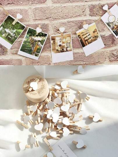 Heart-Shaped Wooden Clothespins,Wooden Clips For Photo Clips , Mini Decorative Wooden Pegs, For Crafts, Drying Clothes, Photo Folder, Wedding Party Favors, Hanging Postcards, DIY Decor, Clothes Pins, Family Wedding Valentine's Day Decoration Stationery Decoration, Useful Gadgets