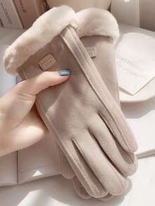 1 Pair Women's Solid Color Fleece Gloves, Touchscreen Capable, Warm Lining, Suitable For Cycling, Commuting, Versatile For Autumn/Winter - Multicolor - View 3